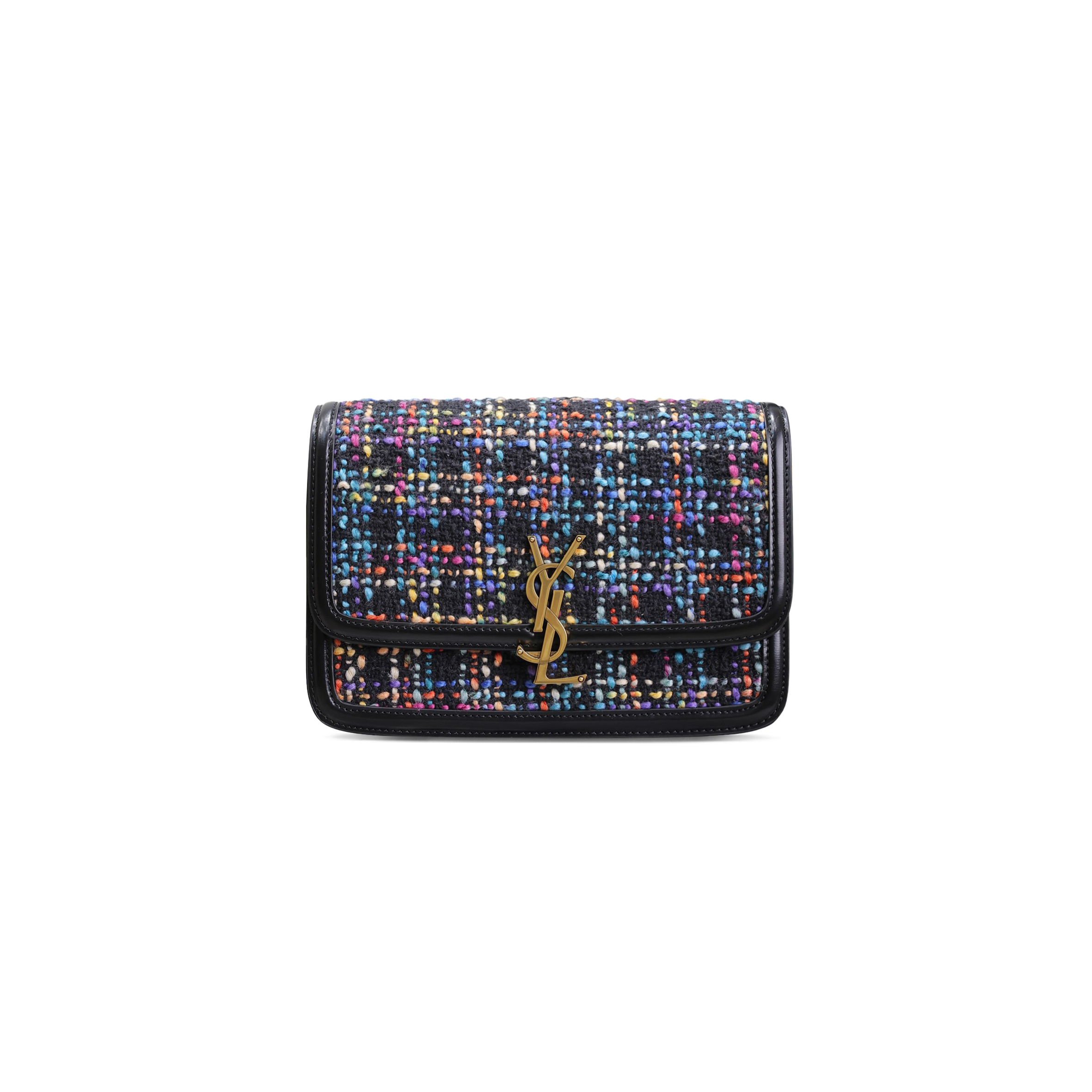 YSL SOLFERINO MEDIUM SATCHEL WOVEN WOOL SHOULDER BAG IN NERO&MULTICOLOR 634305245521 (23*16*6cm)